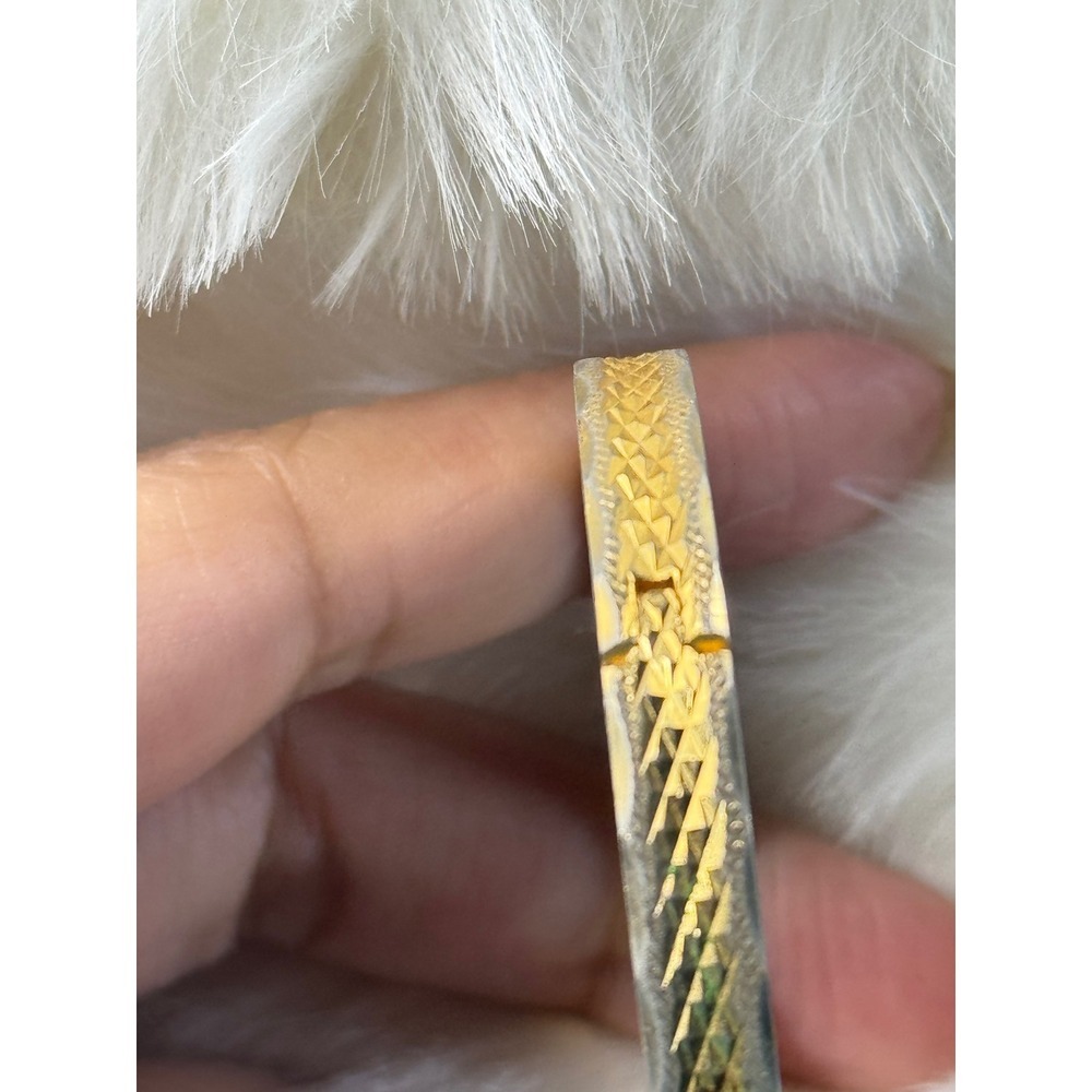 Vintage Pastelli Two Tone Diamond Cut Hinged Bangle Bracelet with Safety Chain - Picture 6 of 9